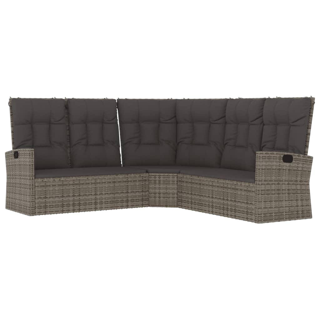 Ecksofa mit Liegefunktion und Kissen Grau Poly Rattan